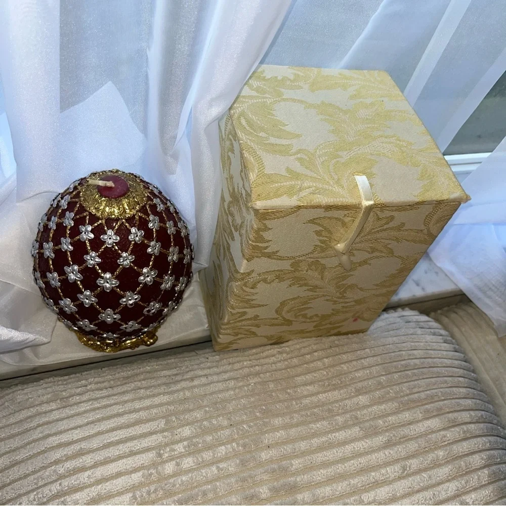 Easter Faberge STYLE  Egg Candle Dark Red burgundy Unused with box